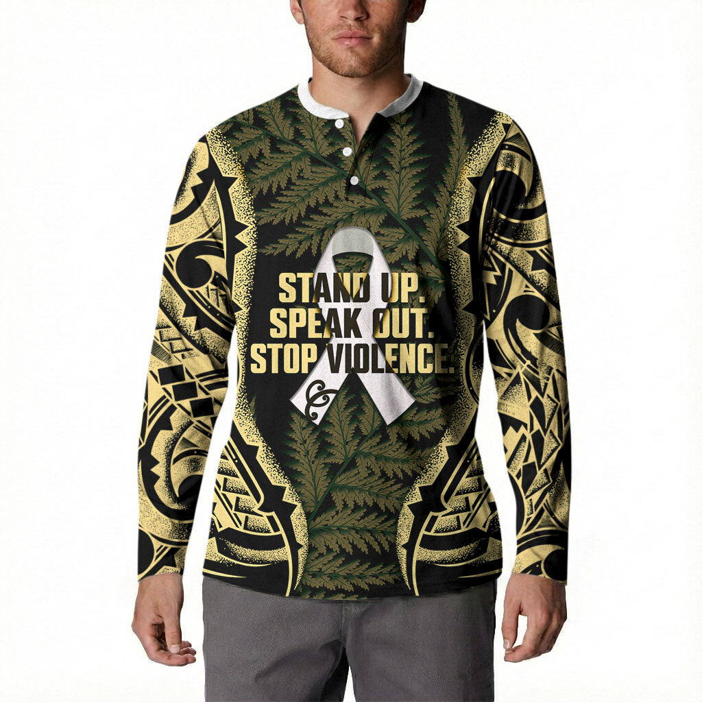 White Ribbon Day New Zealand Button Sweatshirt Respect Women Maori Pattern Yellow