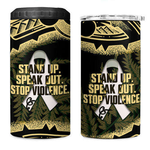 White Ribbon Day New Zealand 4 in 1 Can Cooler Tumbler Respect Women Maori Pattern Yellow