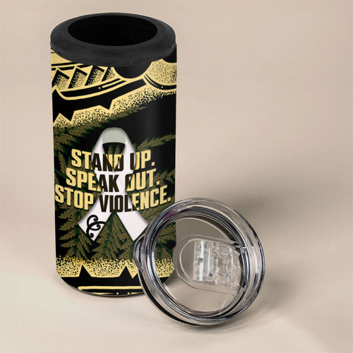 White Ribbon Day New Zealand 4 in 1 Can Cooler Tumbler Respect Women Maori Pattern Yellow