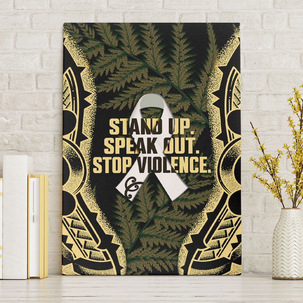 White Ribbon Day New Zealand Canvas Wall Art Respect Women Maori Pattern Yellow