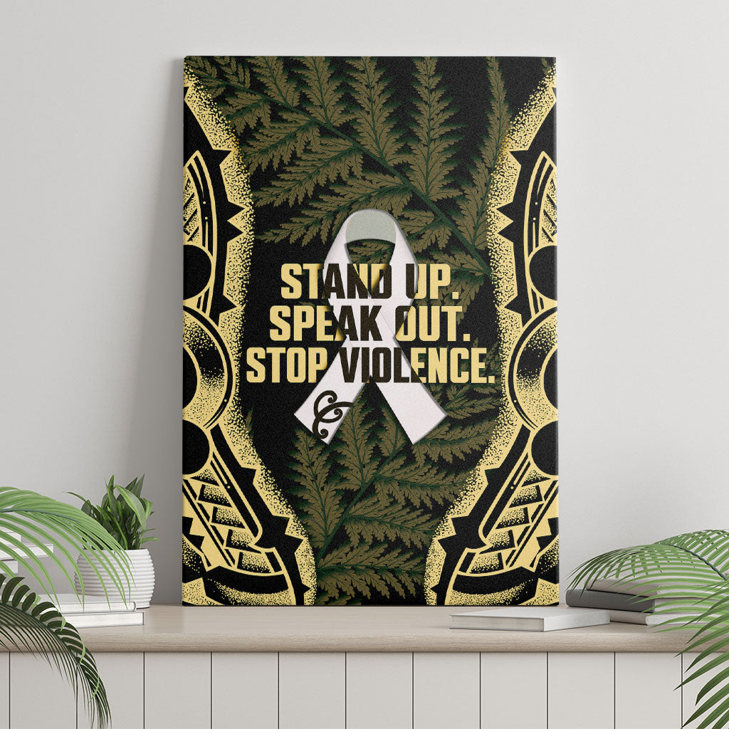 White Ribbon Day New Zealand Canvas Wall Art Respect Women Maori Pattern Yellow