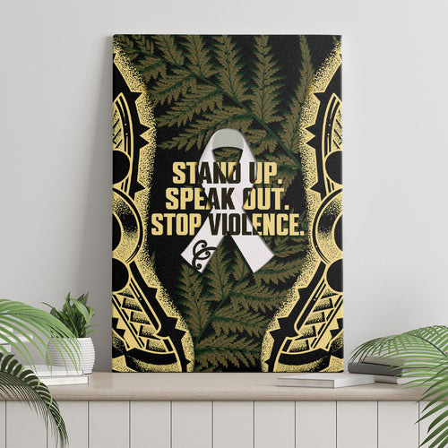 White Ribbon Day New Zealand Canvas Wall Art Respect Women Maori Pattern Yellow