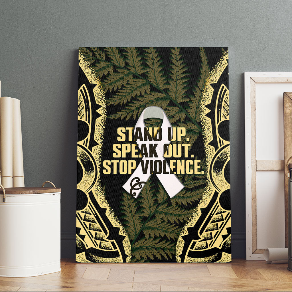 White Ribbon Day New Zealand Canvas Wall Art Respect Women Maori Pattern Yellow