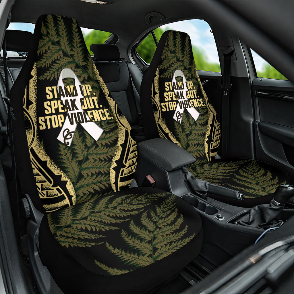 White Ribbon Day New Zealand Car Seat Cover Respect Women Maori Pattern Yellow