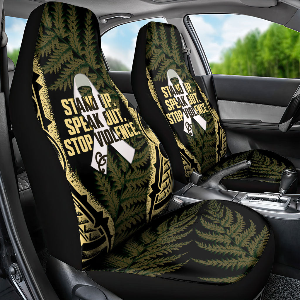 White Ribbon Day New Zealand Car Seat Cover Respect Women Maori Pattern Yellow