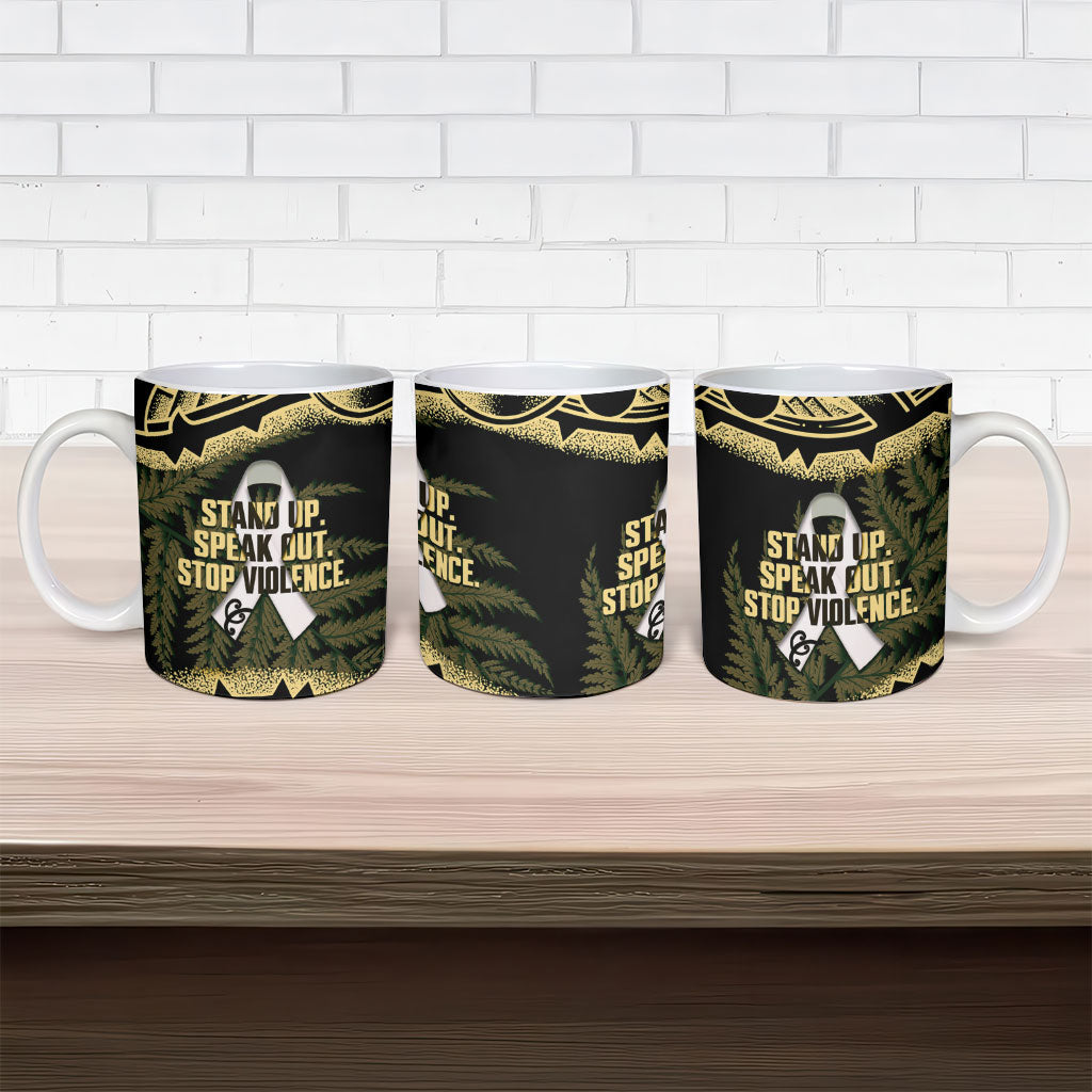 White Ribbon Day New Zealand Ceramic Mug Respect Women Maori Pattern Yellow