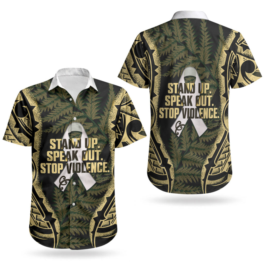 White Ribbon Day New Zealand Couples Matching Long Sleeve Bodycon Dress and Hawaiian Shirt Respect Women Maori Pattern Yellow