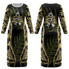 White Ribbon Day New Zealand Couples Matching Long Sleeve Bodycon Dress and Hawaiian Shirt Respect Women Maori Pattern Yellow