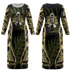 White Ribbon Day New Zealand Couples Matching Long Sleeve Bodycon Dress and Long Sleeve Button Shirt Respect Women Maori Pattern Yellow