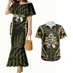 White Ribbon Day New Zealand Couples Matching Mermaid Dress and Hawaiian Shirt Respect Women Maori Pattern Yellow