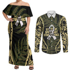 White Ribbon Day New Zealand Couples Matching Off Shoulder Maxi Dress and Long Sleeve Button Shirt Respect Women Maori Pattern Yellow