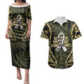 White Ribbon Day New Zealand Couples Matching Puletasi and Hawaiian Shirt Respect Women Maori Pattern Yellow