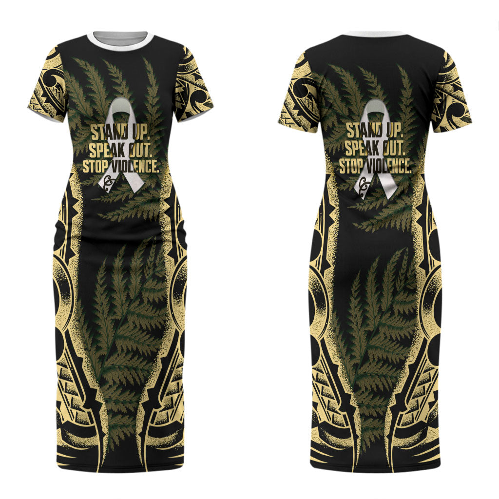 White Ribbon Day New Zealand Couples Matching Short Sleeve Bodycon Dress and Long Sleeve Button Shirt Respect Women Maori Pattern Yellow
