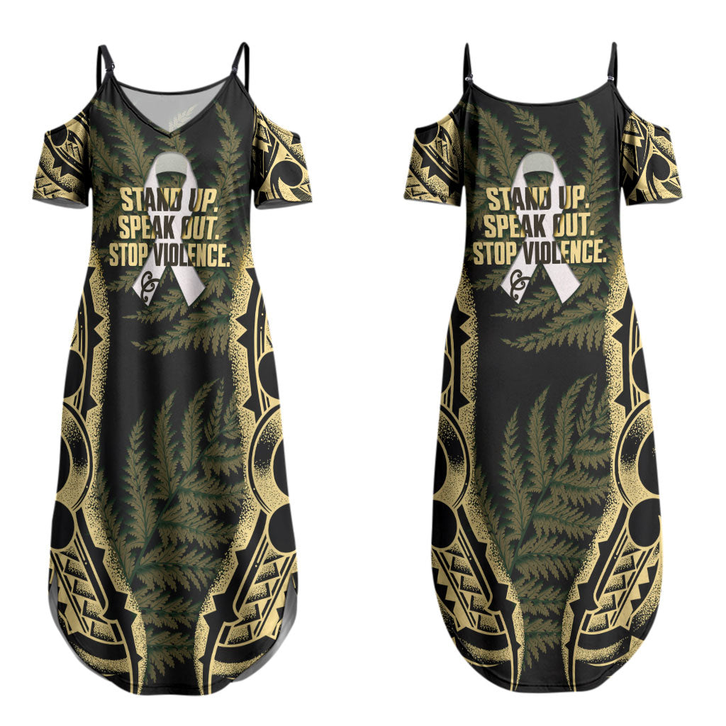White Ribbon Day New Zealand Couples Matching Summer Maxi Dress and Hawaiian Shirt Respect Women Maori Pattern Yellow