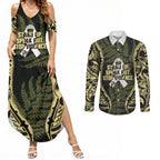 White Ribbon Day New Zealand Couples Matching Summer Maxi Dress and Long Sleeve Button Shirt Respect Women Maori Pattern Yellow