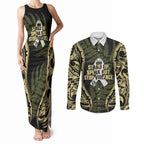 White Ribbon Day New Zealand Couples Matching Tank Maxi Dress and Long Sleeve Button Shirt Respect Women Maori Pattern Yellow