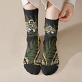 White Ribbon Day New Zealand Crew Socks Respect Women Maori Pattern Yellow