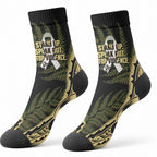 White Ribbon Day New Zealand Crew Socks Respect Women Maori Pattern Yellow
