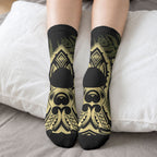 White Ribbon Day New Zealand Crew Socks Respect Women Maori Pattern Yellow