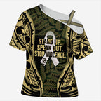 White Ribbon Day New Zealand Cross Shoulder Shirt Respect Women Maori Pattern Yellow