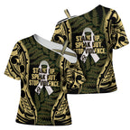 White Ribbon Day New Zealand Cross Shoulder Shirt Respect Women Maori Pattern Yellow