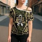 White Ribbon Day New Zealand Cross Shoulder Shirt Respect Women Maori Pattern Yellow
