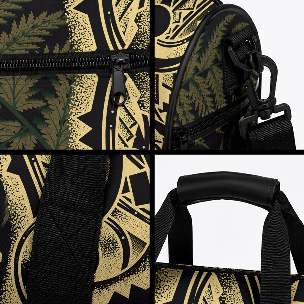 White Ribbon Day New Zealand Duffle Bag Respect Women Maori Pattern Yellow
