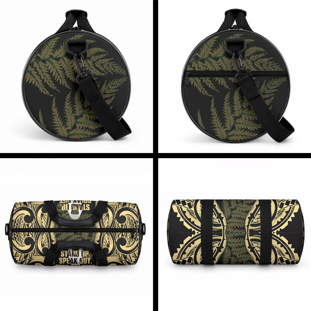 White Ribbon Day New Zealand Duffle Bag Respect Women Maori Pattern Yellow