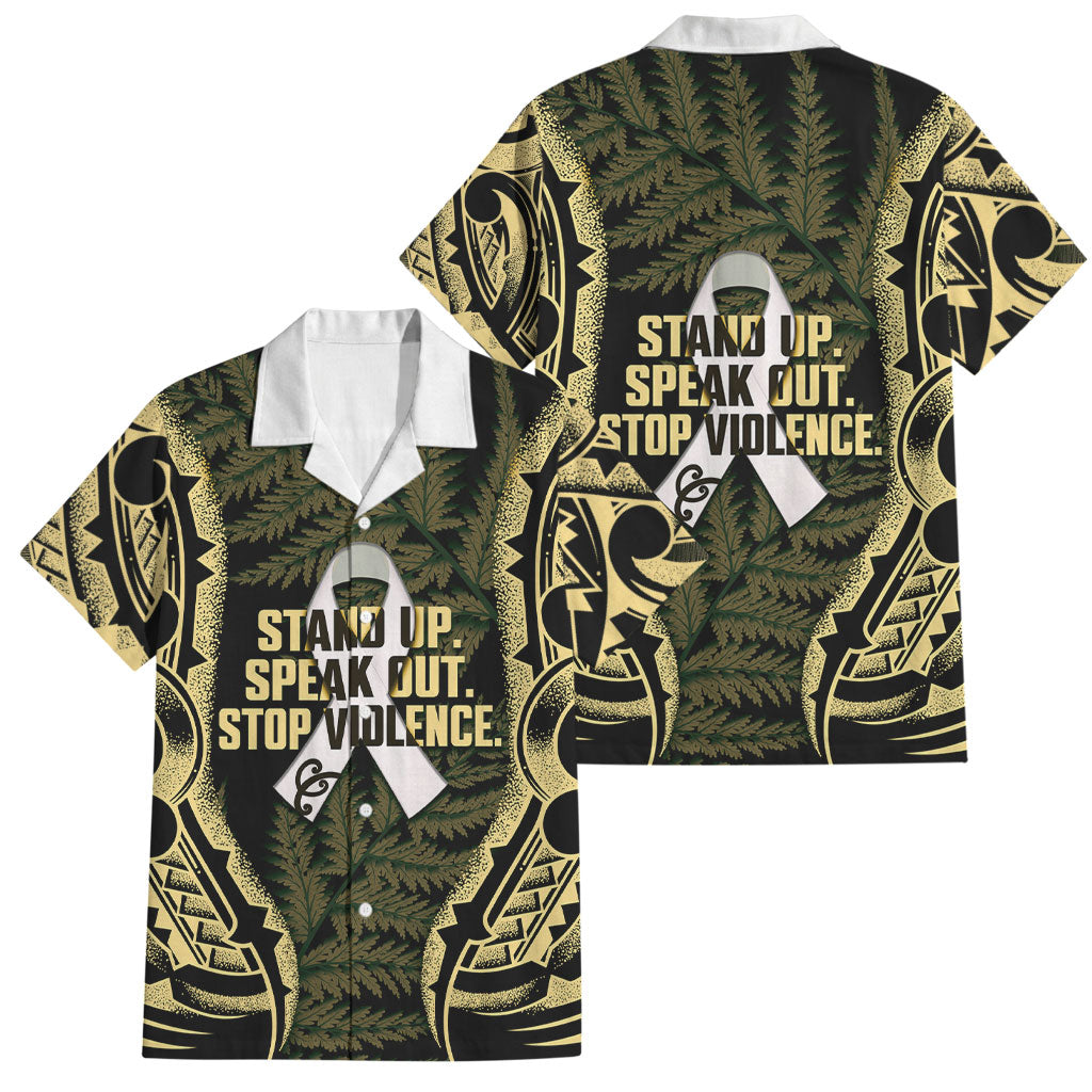 White Ribbon Day New Zealand Family Matching Long Sleeve Bodycon Dress and Hawaiian Shirt Respect Women Maori Pattern Yellow