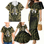 White Ribbon Day New Zealand Family Matching Mermaid Dress and Hawaiian Shirt Respect Women Maori Pattern Yellow