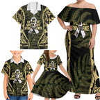 White Ribbon Day New Zealand Family Matching Off Shoulder Maxi Dress and Hawaiian Shirt Respect Women Maori Pattern Yellow