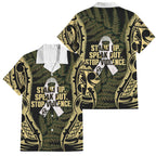 White Ribbon Day New Zealand Family Matching Short Sleeve Bodycon Dress and Hawaiian Shirt Respect Women Maori Pattern Yellow