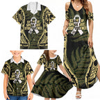 White Ribbon Day New Zealand Family Matching Summer Maxi Dress and Hawaiian Shirt Respect Women Maori Pattern Yellow