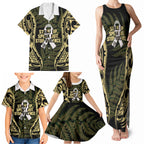White Ribbon Day New Zealand Family Matching Tank Maxi Dress and Hawaiian Shirt Respect Women Maori Pattern Yellow