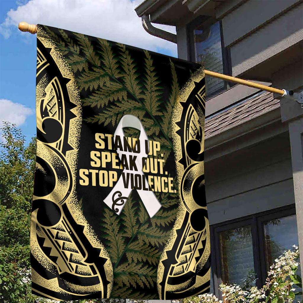 White Ribbon Day New Zealand Garden Flag Respect Women Maori Pattern Yellow