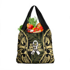 White Ribbon Day New Zealand Grocery Bag Respect Women Maori Pattern Yellow