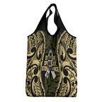 White Ribbon Day New Zealand Grocery Bag Respect Women Maori Pattern Yellow