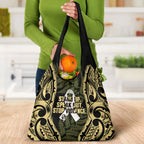 White Ribbon Day New Zealand Grocery Bag Respect Women Maori Pattern Yellow