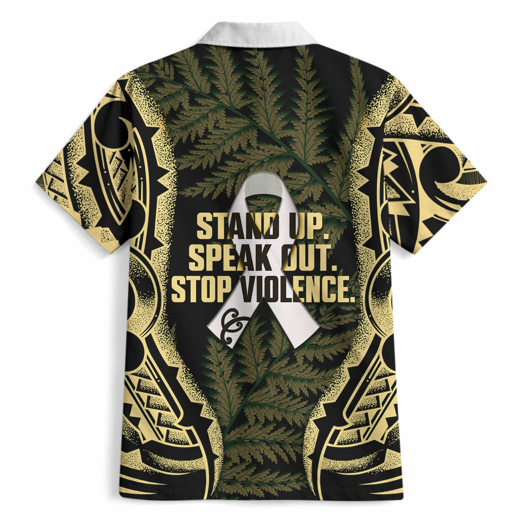 White Ribbon Day New Zealand Hawaiian Shirt Respect Women Maori Pattern Yellow