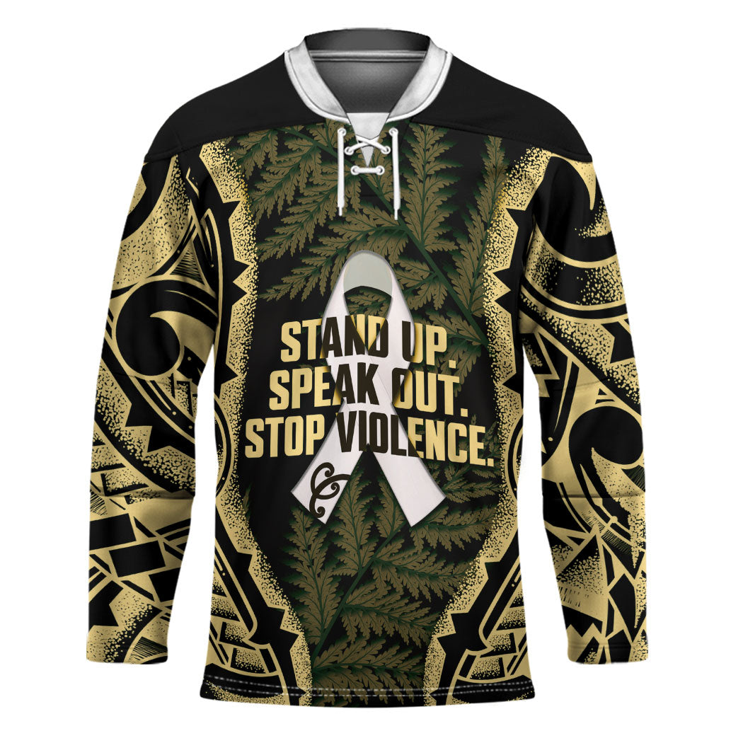 White Ribbon Day New Zealand Hockey Jersey Respect Women Maori Pattern Yellow