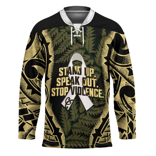 White Ribbon Day New Zealand Hockey Jersey Respect Women Maori Pattern Yellow