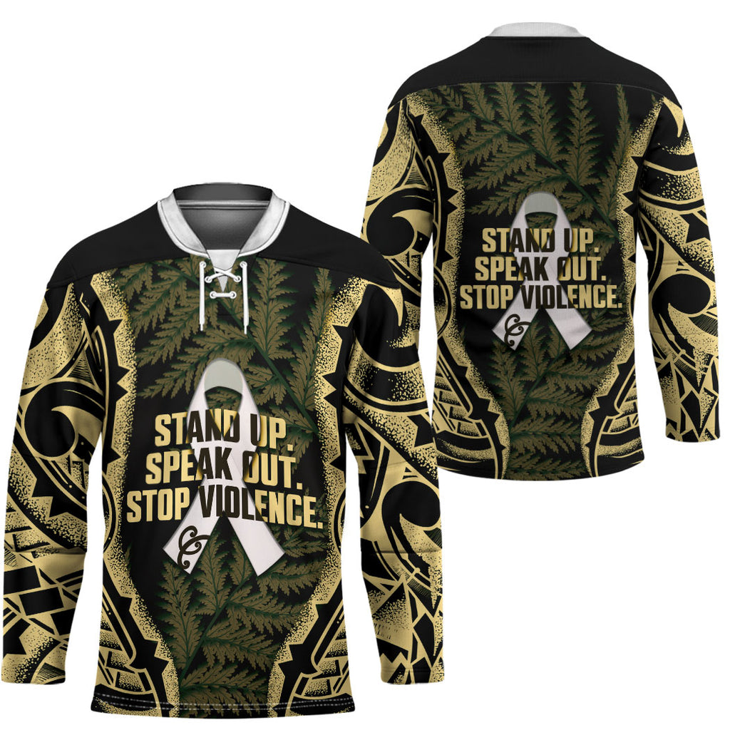 White Ribbon Day New Zealand Hockey Jersey Respect Women Maori Pattern Yellow