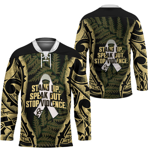White Ribbon Day New Zealand Hockey Jersey Respect Women Maori Pattern Yellow