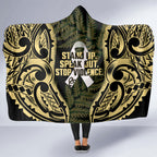 White Ribbon Day New Zealand Hooded Blanket Respect Women Maori Pattern Yellow