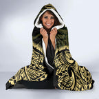 White Ribbon Day New Zealand Hooded Blanket Respect Women Maori Pattern Yellow
