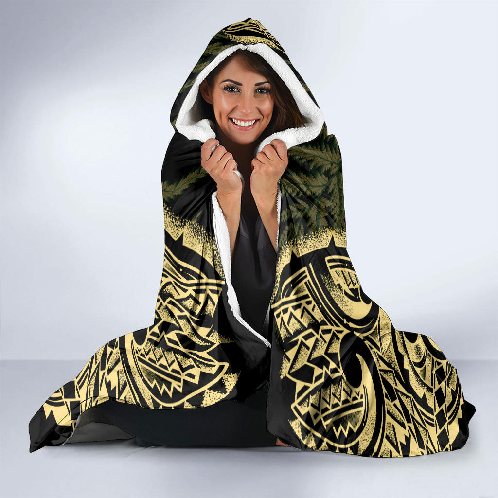 White Ribbon Day New Zealand Hooded Blanket Respect Women Maori Pattern Yellow
