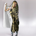 White Ribbon Day New Zealand Hooded Blanket Respect Women Maori Pattern Yellow