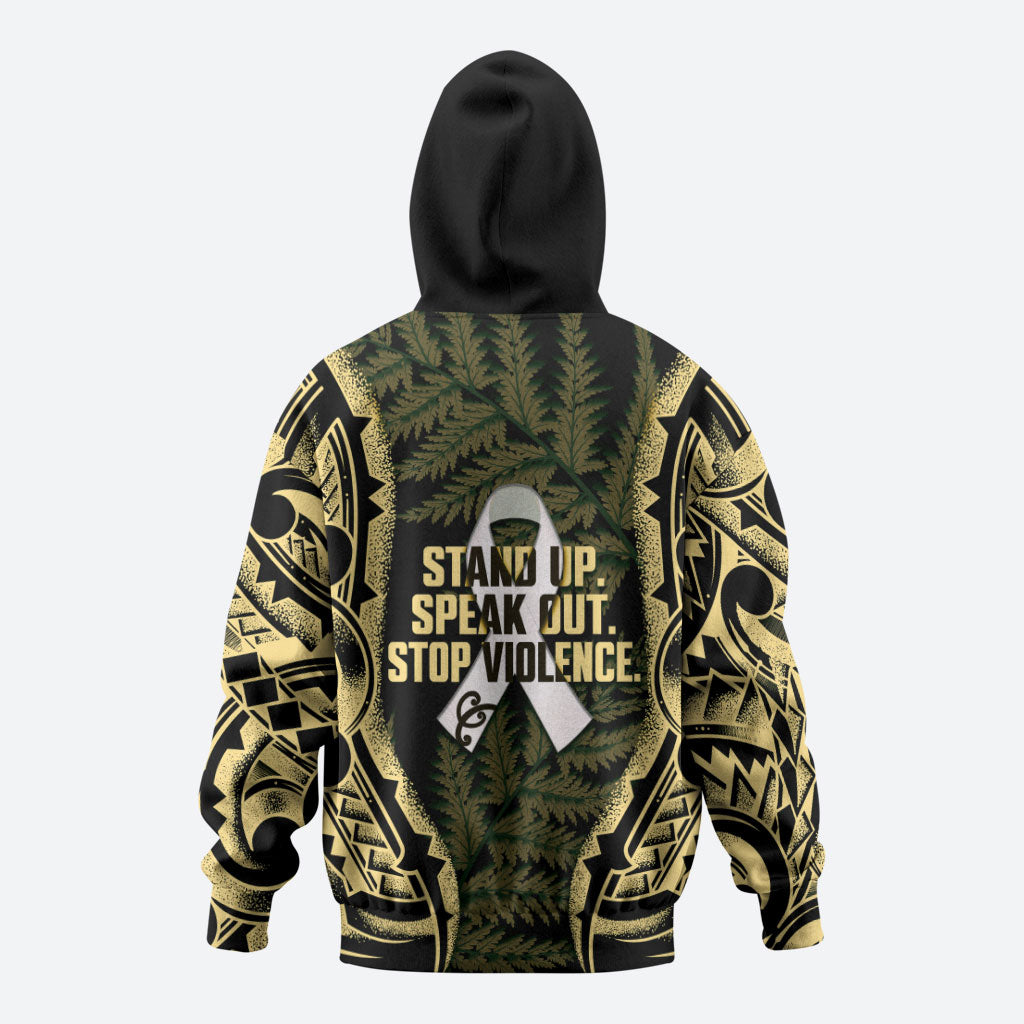 White Ribbon Day New Zealand Hoodie Respect Women Maori Pattern Yellow