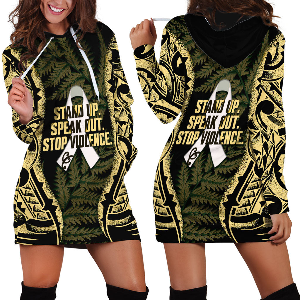 White Ribbon Day New Zealand Hoodie Dress Respect Women Maori Pattern Yellow