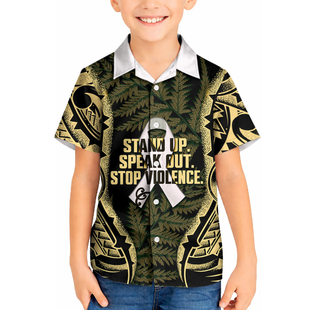 White Ribbon Day New Zealand Kid Hawaiian Shirt Respect Women Maori Pattern Yellow